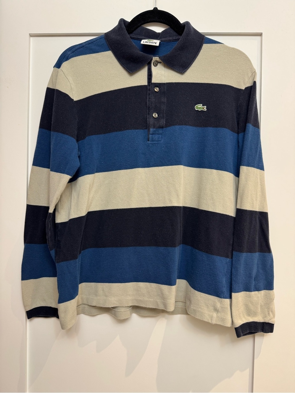 Lacoste Men’s Long-Sleeve Striped Polo Shirt - Navy/Blue/Grey